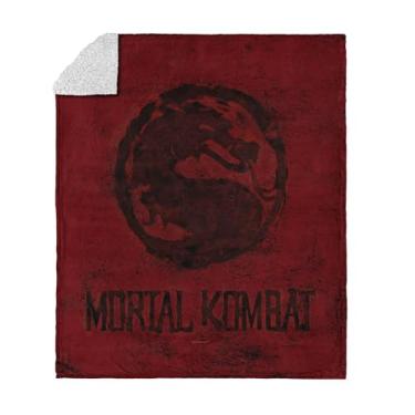 Imagem de Cobertor de lã de ovelha Mortal Kombat com toque de seda – logotipo vermelho, frente de lã ultramacia com costas de sherpa aconchegante, 127 x 152 cm