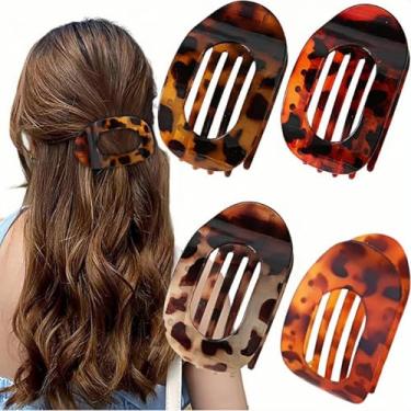 Imagem de 4/5/6/8 peças de grampos de cabelo planos redondos para mulheres - presilhas ovais de bico de pato de fixação forte, clipes antiderrapantes para cabelos grossos e finos | Acessórios de cabelo