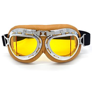 Imagem de evomosa Óculos de motocicleta retrô para homens e mulheres, antinevoeiro, vento, poeira e areia, piloto aviador, motocross, motocross, óculos de equitação com lentes amarelas, ajuste sobre óculos ou capacete