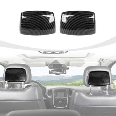 Imagem de RAZPOY Acabamento da capa do painel traseiro do encosto de cabeça do banco dianteiro compatível com Dodge Durango e Jeep Grand Cherokee 2011-2020, fibra de carbono