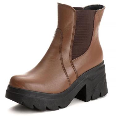 Imagem de Bota Coturno Chelsea com Salto em Couro 6729 Bawmi, Marrom, 38