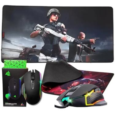 Imagem de Kit Gamer Mouse Ergonomico 6 Botões Led Rainbow e Tapete Mouse Pad Extra Grande 80x40 cm Antiderrapante (MMP-4)