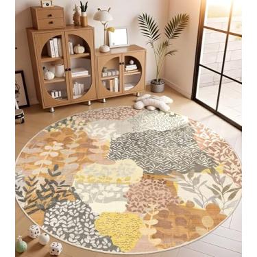 Imagem de DEXDE Tapete redondo lavável de 1,8 m, tapete circular antiderrapante, com pelo baixo, floral, grande, para quarto, banheiro, entrada, quarto de crianças, escritório, sala de jantar, camelo