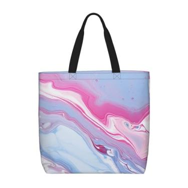 Imagem de GlbnSHeric Bolsa feminina de compras reutilizável com estampa borboleta tie dye bolsa de ombro dobrável, Mármore azul, One Size