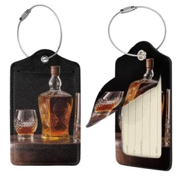 Imagem de Whisky Beer Pictures Etiqueta de bagagem para malas, 4 peças de etiquetas de mala, identificadores de bagagem de viagem, etiquetas de bagagem, etiquetas de identificação de nome de couro e laço de