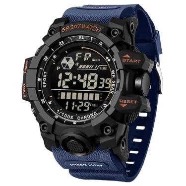Imagem de findtime Relógio digital masculino militar grande alarme de rosto cronômetro tático à prova d'água relógio de pulso Relojes para Hombres relógios masculinos, Azul, preto, relógio masculino