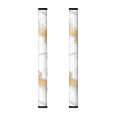Imagem de Conjunto de 2 capas de maçanetas de porta de geladeira - textura dourada com estampa de mármore branco - Capas laváveis para maçanetas de utensílios de cozinha para micro-ondas, fogão, forno