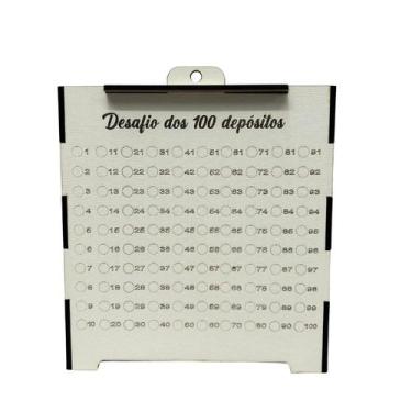 Imagem de Cofre desafio 100 depósitos - Meta de R5.050 MDF branco - Personalize 
