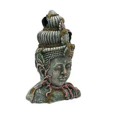 Imagem de Ioensy Estátua de cabeça de Buda, decoração de aquário, caverna para Betta, artesanato doméstico, resina multiuso, esconderijo, brincar, raça, descanso para