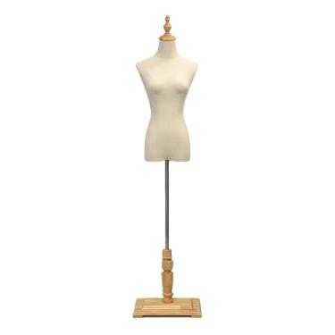 Imagem de Mannequin Manequim de 47-72 polegadas de altura para exibição de roupas, manequim de vestido removível, cubra o tronco com pano de linho(Wood color,Medium)