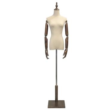 Imagem de Mannequin Torso de manequim feminino, equipado com base de madeira maciça e haste de metal ajustável de 47-72 ", manequim de roupas(Walnut wood,Small)