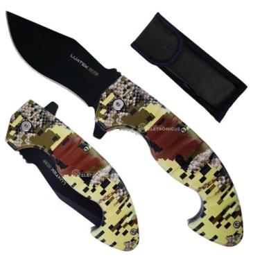 Imagem de Canivete Compacto com Lâmina Inox 9,5cm, Clip de Cinto e Capinha para 