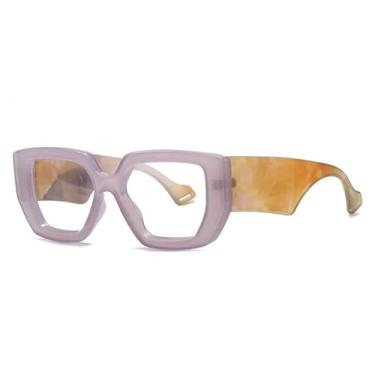 Imagem de HCPIHF Armação de óculos feminina de luxo, anti-blu-ray, com dobradiça de mola, pernas largas, armação poligonal masculina (roxa)