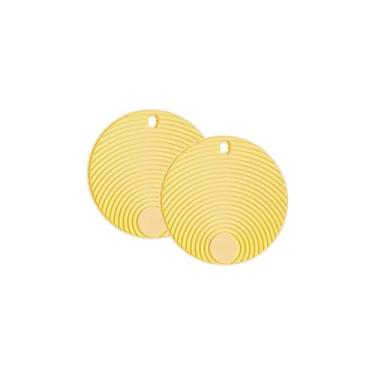 Imagem de Conjunto de Descansos de Panela Redondo de Silicone Amarelo - 2 unidades - 17x17cm - Resistente ao Calor e Deslizamento - Livre de BPA