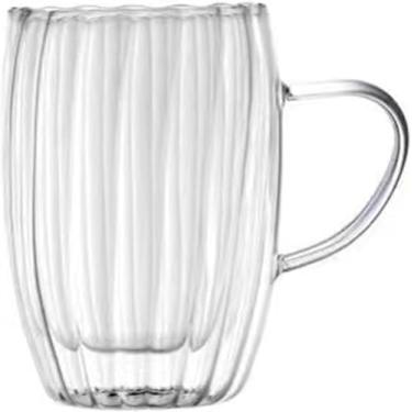 Imagem de Canecas De Café De Vidro De Parede Dupla, Listras De 250ml / 350ml / 450ml Xícaras De Chá De Leite De Café Copos De Vidro Isolados Transparentes Para Bebidas Quentes E Frias, Ca, 350ml With Handle