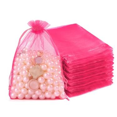 Imagem de Crweety 50 peças de sacos de organza 10 x 15 cm, pequenos sacos de presente de malha com cordão, embalagem transparente de lembrancinhas de festa, sachê a granel para joias, doces, casamento, Natal