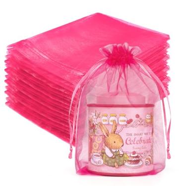 Imagem de Crweety 50 unidades de sacos de organza 12 x 18 cm, pequenos sacos de presente de malha com cordão, embalagem transparente de lembrancinhas de festa, sachê a granel para joias, doces, casamento, Natal