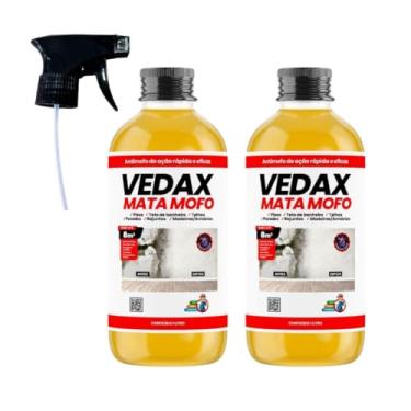 Imagem de Kit 2 Spray Mata Mofo Vedax 1 Litro Borrifador Antimofo Guarda Roupa Parede Banheiro Anti Bolor Armário Madeira Rejunte Gatilho