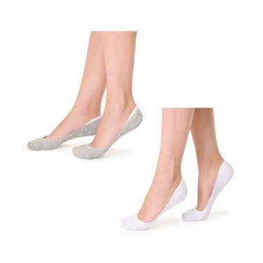Imagem de Kit 2 Pares Sapatilha Micro Invisível Cia das Meias, Cinza.Branca, 34-