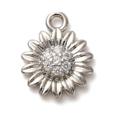 Imagem de KitBeads 10 peças de pingentes de girassol de zircônia cúbica verão prateado floral pingente de flores para fazer joias, colares, pulseiras, brincos, artesanato