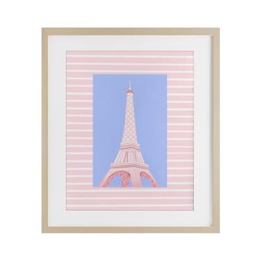 Imagem de Stupell Industries Torre Eiffel sobre listras rosa impressão emoldurada sob vidro design por Pooja Dave, 40,6 x 33,5 cm