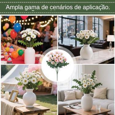 Imagem de Plantas Artificiais de Exterior | Decorações Verdes Artificiais de Flores de Camomila | Adereços Para Fotos de Jardim na Janela Banheiro Casamento Escritório Festa Caminho Quintal