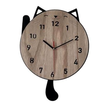 Imagem de Bothyi Relógio de parede de gato, decoração de parede, fofo, estiloso, silencioso, pêndulo, relógio decorativo para quarto, cozinha, decoração de casa, Marrom