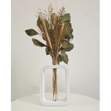 Imagem de Arranjo De Flores Secas Decorativo Vaso Solitário Retangular
