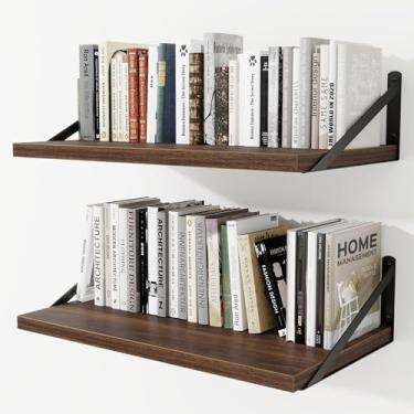 Imagem de Prateleiras de parede profundas 61 cm L x 30 cm P Prateleiras flutuantes de madeira projetada para parede, suporte de metal resistente, decoração de casa, armazenamento para sala de estar, quarto