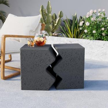 Imagem de COSIEST Mesa lateral de concreto, conjunto de 2 mesas laterais retangulares para ambientes externos, bancos decorativos de jardim para ambientes internos e externos, mesa de canto de pátio com