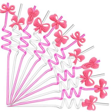 Imagem de FillTouch 24 Pçs Canudos Reutilizáveis Espiral Lindos Canudos de Plástico Rosa Princesas Artigos de Festa para Chá de Bebê Tema de Laço Lembranças de Aniversário