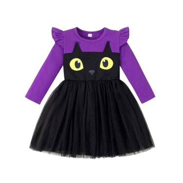 Imagem de Magic Park Vestido de Halloween para meninas de 12 meses a 6 anos, vestido de Halloween, vestido de abóbora, roupas de Halloween para meninas, Roxo escuro, 3-4T