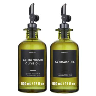 Imagem de Garrafa dispensadora de azeite de oliva de vidro verde da Verpsace, conjunto de dispensador de óleo de abacate, decoração moderna, acessórios de cozinha dourados para casa, Airbnb, café (preto