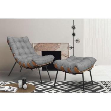 Imagem de Poltrona Com Puff Costela Adão Madeira Preta Linho - Marrocos Cinza - 