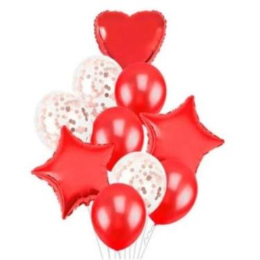 Imagem de Balão Kit Buquê Estrela E Coração 10 Peças - PartiuFesta, Vermelho