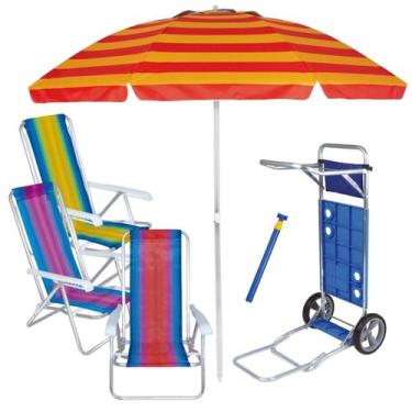 Imagem de Kit Praia Carrinho Avanço 3 Cadeira Reclin 8 Pos Alum Guarda Sol 2,4m 