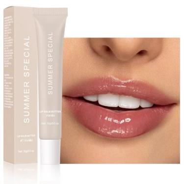 Imagem de HHLTOH Bálsamo labial ultra hidratante de verão – Bálsamo labial vegano natural para hidratação instantânea, brilho e hidratação – transparente, suaviza e suaviza os lábios secos, hidratante labial