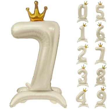 Imagem de Balão branco número 7 com coroa branca creme de 101 cm balão bege número 7 com coroa suprimentos de decoração de festa de aniversário