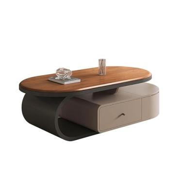 Imagem de Mesa de centro oval extensível para espaços pequenos, acabamento de nogueira minimalista moderno, elegante e funcional, mesa de chá para sala de estar, perfeita para uso doméstico, mesa de chá, mesa