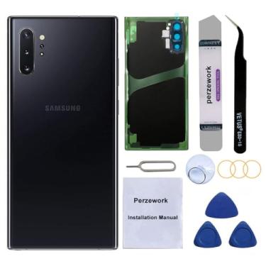 Imagem de Perzework Substituição de vidro traseiro OEM para Samsung Galaxy Note 10 6,3 polegadas com kit de ferramentas de reparo e adesivo pré-instalado (Aura Preto)
