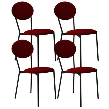 Imagem de Kit 04 Cadeiras Estofada Para Sala De Jantar Azuri Preto C01 Veludo Vermelho Vinho - Lyam Decor