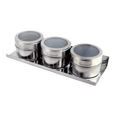 Imagem de Porta Temperos Condimento Magnetico 3 Pçs Base Inox Cozinha - WCAN