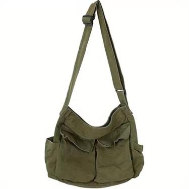 Imagem de Bolsa tiracolo mensageiro Crossbody de lona moda feminina masculina bolsas de grande capacidade (Verde)