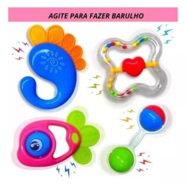 Imagem de Brittos Pet Store - Brinquedos Para Bebê Kit com 4 peças Chocalho com Mordedor Macio Colorido