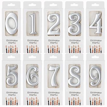 Imagem de PHD CAKE 10 velas de aniversário de 0 a 9 unidades, número um, aniversário número um, velas prateadas, celebração de festa, chás de bebê