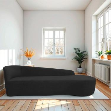 Imagem de Recamier Curvo Orgânico 200cm 3 Lugares Lado Direito para Sala Estar Bouclé Paris Preto