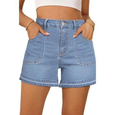 Imagem de Shorts jeans Dokotoo femininos elásticos de cintura alta Beau Blue