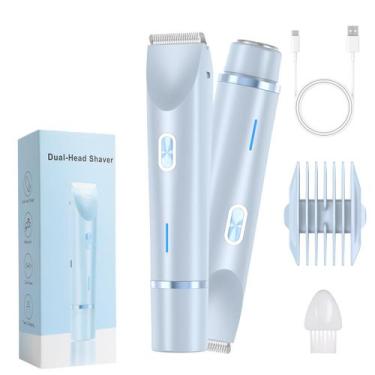 Imagem de Barbeador elétrico feminino Glowshave 2 em 1, aparador corporal azul -