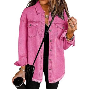 Imagem de Jaqueta Vetinee Pink Denim Oversize Boyfriend para mulheres