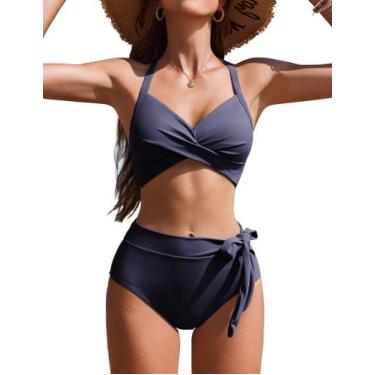 Imagem de Conjunto de biquíni AI'MAGE High Waisted Tummy Control 2025 azul escur